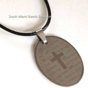 Silver Stainless Steel Serenity Prayer Necklace AA